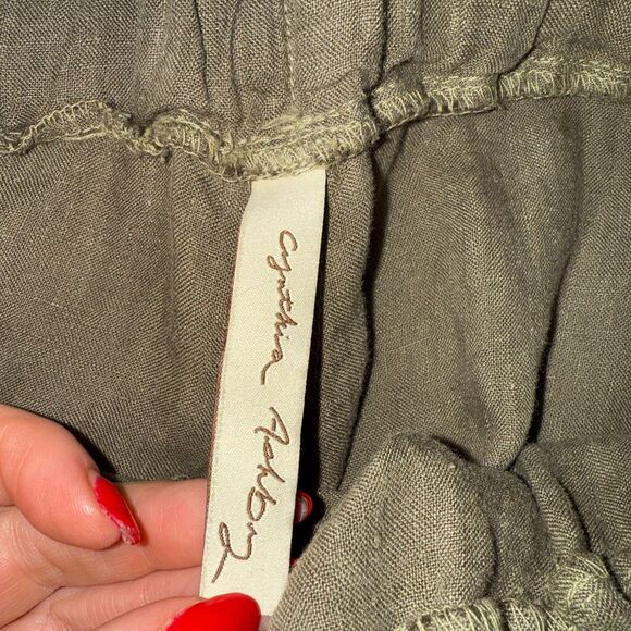 Cynthia Ashby Wide Leg Linen Pant - Olive Green S - Picture 5 of 8